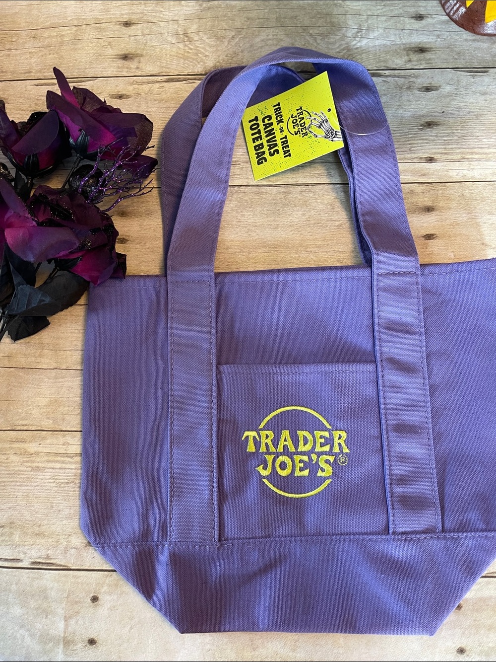 NWT Trader Joe's Halloween Limited Edition Canvas Mini Tote Lavender - Picture 2 of 10